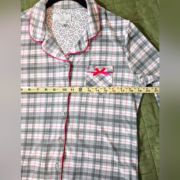 Karen Neuburger size S pajama set pant button up top pink/grey plaid soft - Picture 3 of 11